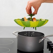 컴포트 핸들 접이식 다용도 실리콘 찜기 찜통 야채 바구니, 카키