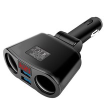 자동차부품12V-24V 자동차 시가잭 충전기 듀얼 USB 핸드폰 충전 12V 소켓 분배기 전원 어댑터 150 회전 액, 01 Black 1pc