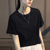 데일로엔 여성용 라운드넥 사선 포인트 포켓 여름티셔츠