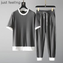 just feel!ng 남성 여름 캐주얼 데일리 반팔티 + 냉감 바지 상하의 투피스 아이스세트 트레이닝 빅사이즈
