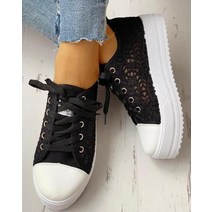 여성 패션 캐주얼 운동화 신발 여름 화이트 컷 아웃 레이스 캔버스 통풍 플랫폼 플랫 스니커즈