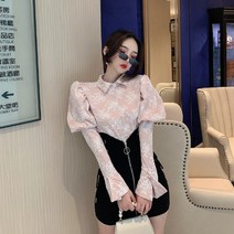V넥 데일리룩 상하의 원피스 플라워 여성 캐쥬얼 셔츠 빈티지 루즈핏 벌룬 셔츠 하이웨이스트 스트랩 집업 소