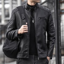 바이크 자켓 오토바이 슈트 바람막이 의류 모터사이클 가죽 방풍 4계절 방수 라이더 하이넥 복고, M, 블랙