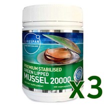 라이프스팬 뉴질랜드 초록입홍합 20000 200분말캡슐 green lipped mussel 푸른입청홍합, 3개, 200캡슐