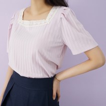 빅걸스토리 레이스 스퀘어넥 펀칭 반팔티