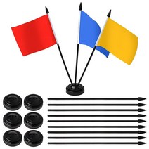 Qoupln 8세트 미니 깃발 스탠드 테이블 플래그 홀더 3홀 책상 데스크탑 샌드 스틱 블랙 베이스 소형 사무실용 479166