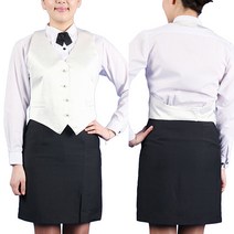 [ UEV07 ] 백색/흰색/하얀색/체크무늬/자가드/여자용/여성용/서빙복/호텔용/식당용/무등판/써빙용/유니폼/조끼