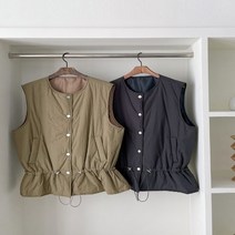 코지 여자 모던 노카라 허리스트링 캐주얼 야상 조끼