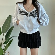 아담블링 / Y2K 힙해 레터링 숏 크롭 후드 집업