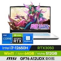 [사은품 증정!] MSI Sword GF76 A12UDX 화이트 가성비 고사양 배그 롤 오버워치 로아 에이펙스 17인치 게이밍 노트북 (코어i7-12650H/RTX3050), 윈도우11 포함, 64GB, 512GB, 코어i7