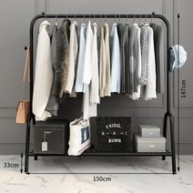 옷가게용 행거 미니 헹거 옷걸이 스탠드 봉 드레스룸 옷거리 옷방 스탠딩 골드 매장, 150cm 굵은 굵기 블랙