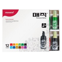 모나미 매직 병매직 매직잉크 흑 적 청 1개 1타(12개입) 12색 세트, 1세트