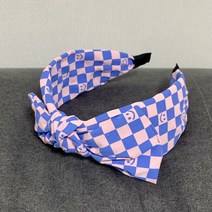 스마일 체크보드 리본 머리띠 꼬임 반다나 터번