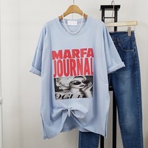 상상그이상 여성용 국내제작 마파반팔티 유니크한 전사나염 프린팅 레터링 포인트 파스텔컬러 간절기코디 체형커버 사계절 반팔 티셔츠