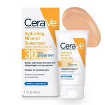 여름 선크림 CeraVe SPF 30 틴티드 선스크린 산화 아연 및 이산화티타늄이 함유된 수분 미네랄 선스크린, 한개옵션0