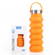 ANYOU 실리콘물병 여행용 물컵 아웃도어 스포츠 접이식 550ml, 손으로 컬러 컵 뚜껑, 오렌지