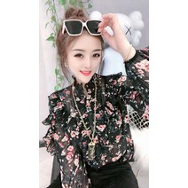 차이나카라블라우스 2022 년 봄계절 실크블라우스 여성 숏 플라워 얇은 이너티셔츠 와이셔츠 유럽식조류 3548989123