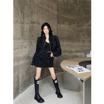 청청 세트 블랙 스커트 청셋업 흑청 데님 청자켓 치마 투피스 코디 패션 상하 봄 가을