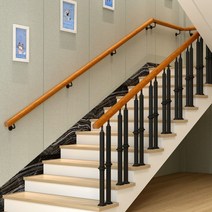 벽부형 손스침 원목 계단 핸드레일 복층 복도 경사로 보조 손잡이 지지대 복층 실내 난간, 150cm 브래킷2개