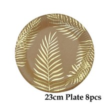 물결종이컵 크라프트종이컵 크래프트용기 골드 일회용 식기 파티 크래프트 종이 빨대 컵 잎, 9인치 플레이트 8개