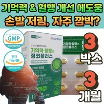 식 약 처인증 기억력 혈액순환 도움 고함량 징코 플러스 혈행개선 영양제 뇌 두뇌 다리 손 발 저림 에좋은 은행잎 추출물 빌로바 메디 감퇴 떨림 중년 여성 부모님 명절 선물, 03. 500mg *30정, 3개