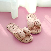 리본 장식 플라워 딸기 리본 면 실내화 패브릭 3중쿠션 여성 거실 층간소음 슬리퍼 어린이집, 딸기 리본 실내화 (핑크), 1개