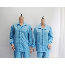 [제전사파리상의] 스카이블루 화이트 Y카라 방진복 크린룸 정전기방지 무진복 제전가운, S