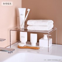 투명 아크릴 ㄷ자 테이블 다용도 수납 선반 주방 싱크대 상부장 하부장 책상 냉장고 정리대 다용도 다목적, 가로 26cm 세로 17cm 높이 10cm