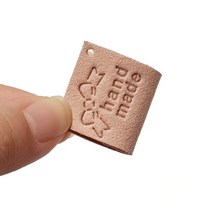 핸드메이드 리본라벨 인디핑크색 가죽라벨 인조가죽 끼움라벨