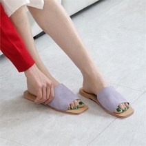 여자 가죽 레인보우 컬러 플랫 슬리퍼