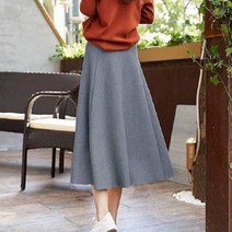 여성 모직 니트 롱 플레어 스커트 밴딩 A라인 치마