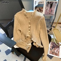 나무 귀밑 브이넥 가디건 스웨터 여 겨울 슬림핏 싱글 버튼 코디 니트