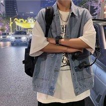 남성2컬러 루즈핏 데일리청데님 조끼베스트 INSUM226