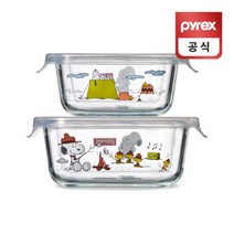 [파이렉스] 코렐 스누피 정사각 글라스 보관용기 2종, 상세 설명 참조