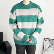 지금JIIGEUM 남녀공용 모헤어 빅 단가라 니트 오버핏 앙고라 브러쉬 스트라이프 커플 루즈핏 스웨터