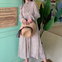 여성스러운 봄 가을 잔꽃 플라워 패턴 롱 플레어 원피스