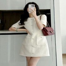 가을 데이트 트위드원피스 돌잔치 하객룩 상견례 추석 미니 드레스 원피스 하이 스트리트 프랑스 우아한 패션 작은 향수 트위드 여성용 한국 스위트 모직 여름 파티 가운