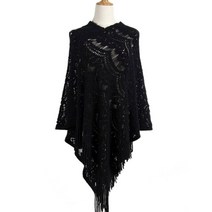 손뜨개 스카프 숄 크로쉐 여자 아웃 크로 셰 Batwing 스웨터 케이프 풀오버 니트 목도리 솔리드 컬러 Tassels 비정형 판쵸 랩