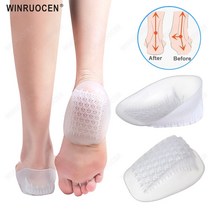 Winruocen 새로운 실리콘 젤 깊은 u 자형 발 뒤꿈치 하프 패드 족저 근막염 발 관리 보호대 통증 완화 깔창 삽입