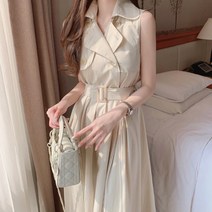 [레티고] 여성 여름 민소매 트렌치 벨트 롱 원피스