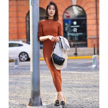 여성 맥시 니트 원피스 드레스 가 ​​겨울 스커트 발목 걸레질 175 긴