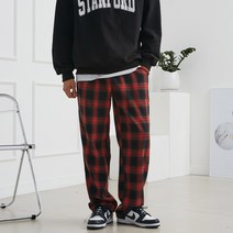 더제이엘 와이드 밴딩 스트링 체크 무늬바지 조거팬츠