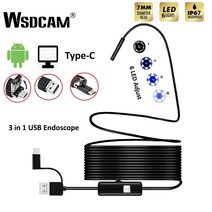 내시경카메라 누수탐지 wsdcam 내시경 카메라 7mm usb 미니 캠코더 ip67 방수 6led 내시경 검사 카메라 windows macbook pc android, 1m, 하드 와이어, 하드 와이어