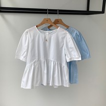에이치다 / 오엘 세미 퍼프 뒷단추 프릴 블라우스 2color