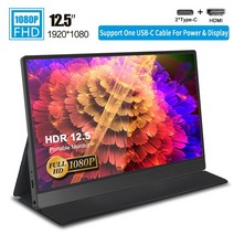 15.6인치 터치 패널 휴대용 모니터13.3 12.5 인치 4K IPS 휴대용 게임 모니터 화면 HDMI 유형 C USB 디스, 02 XW125 1080P_04 미국 플러그