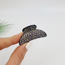 프랑스핀 호피 블랙 반달 큐빅 스톤 4.5 cm 이중 집게 스몰 포인트 헤어 집게핀