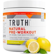 TRUTH NUTRITION ALL NATURAL PRE WORKOUT POWDER - CLEAN FOR MEN KETO WOMEN PLANT BASED VEGAN, Lemonade, 1개
