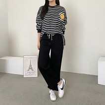 퍼니걸스 5763 루즈핏 기모 스마일 단가라 트레이닝 세트 여성의류