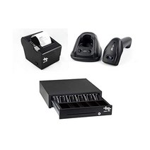 EOM-POS 튼튼한 금전 등록기 서랍 + 열 영수증 프린터(80mm) 바코드 스캐너(무선) (블랙) 정사각형용 아님, 프린터+현금 서랍+바코드 스캐너