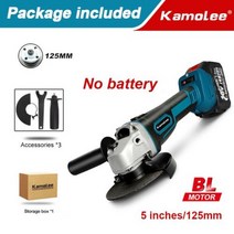 슬라이딩각도절단기 멀티커터기 고속절단기 Kamolee125mm 18500RPM 브러시리스 무선 전기 앵글 그라인더 충전식 3 단 속도 그라인딩 커팅 머신 마키타 배트용, No Battery Carton+125mm US